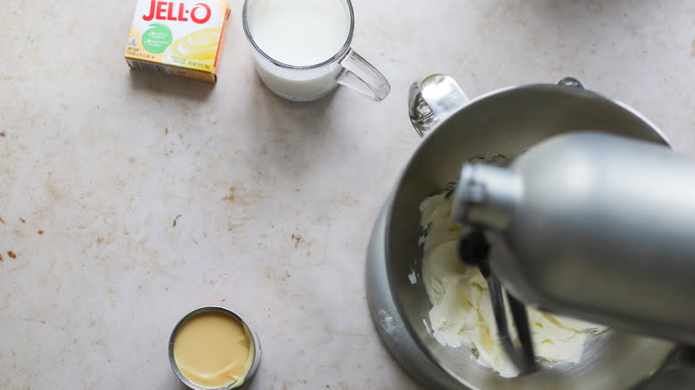 Mascarpone in stand mixer bowl