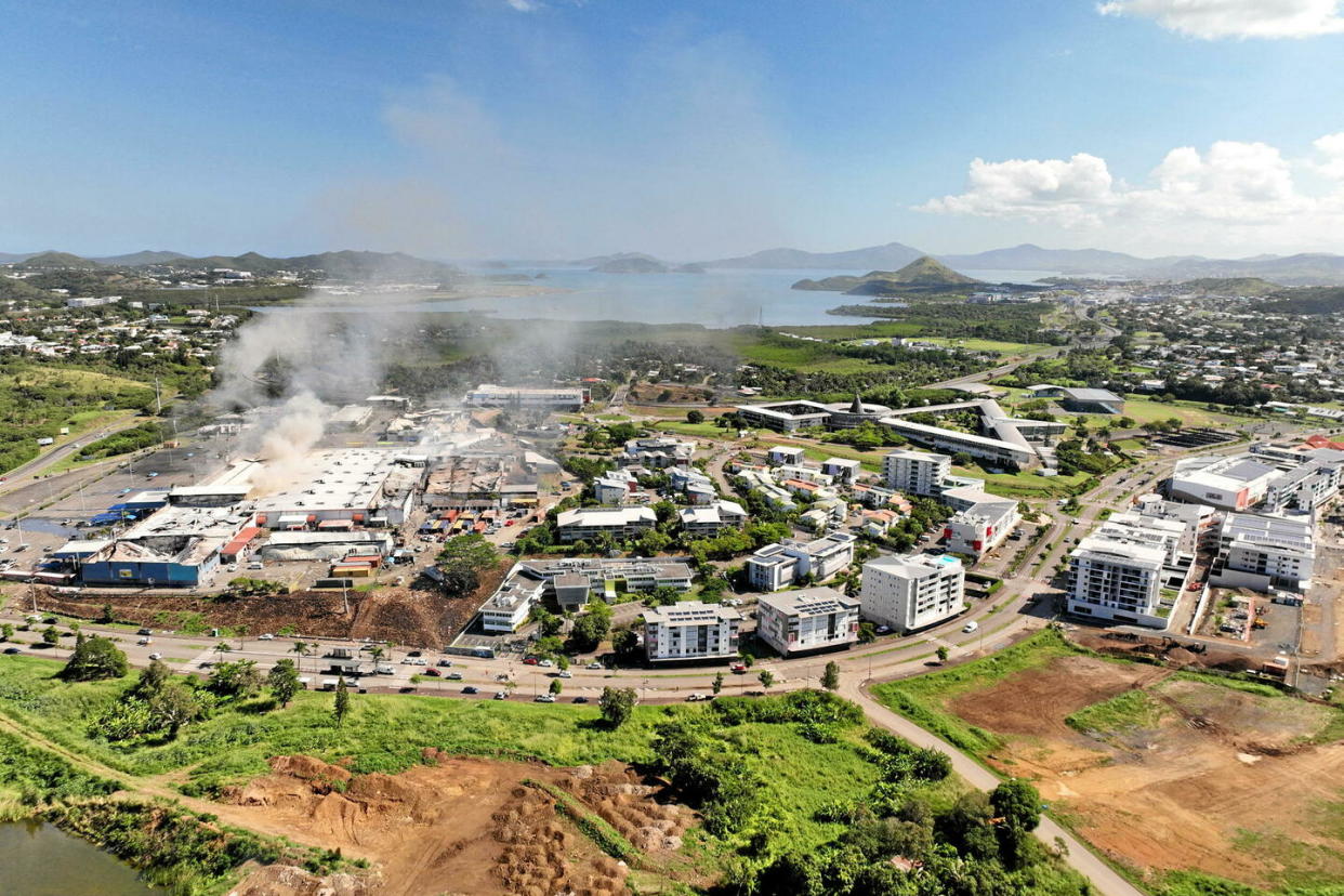 Vue aérienne du centre commercial Kenu-In à Dumbea, Nouvelle-Calédonie, le 18 mai 2024.  - Credit:ABACA / ABACA