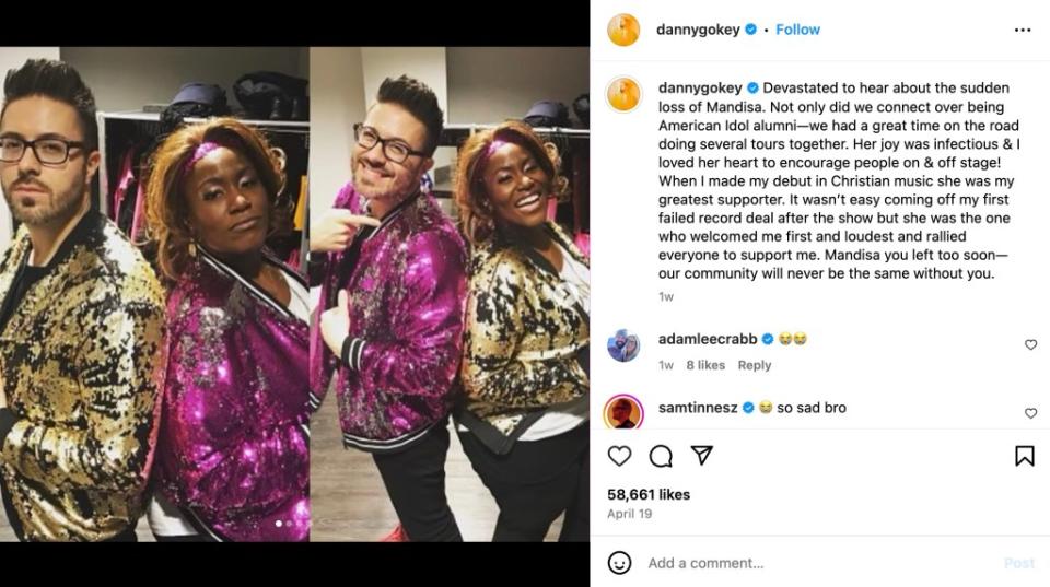 Danny Gokey paid tribute to Mandisa on social media. Instagram/Danny Gokey