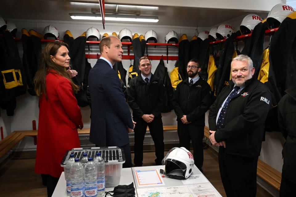 The Prince and Princess of Wales during their visit to the RNLI Holyhead Lifeboat Station (Paul Ellis/PA) (PA Wire)