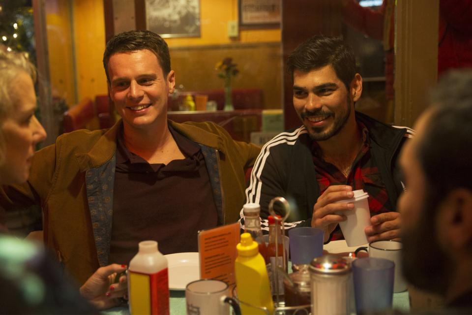 LOOKING: THE MOVIE, l-r: Lauren Weedman, Jonathan Groff, Raul Castillo (aired July 23, 2016). ph: Melissa Moseley/©HBO/courtesy Everett Collection