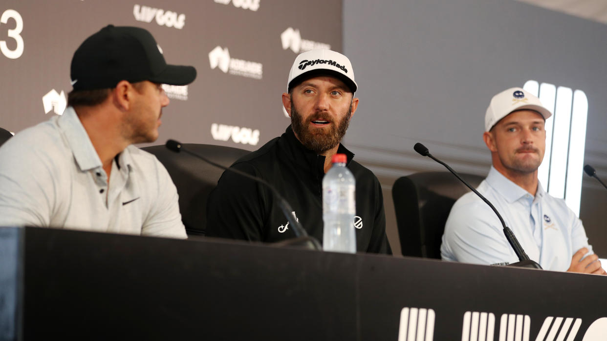  Brooks Koepka, Dustin Johnson and Bryson DeChambeau talk to the media before the 2023 LIV Golf Adelaide event 