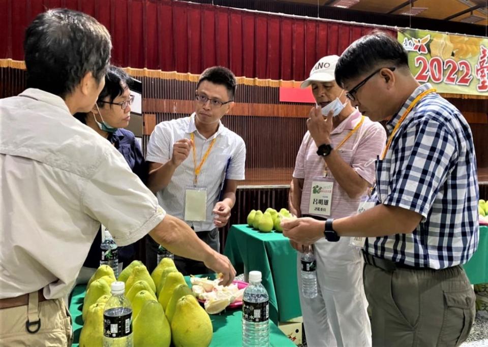 評審針對參賽果品逐一討論給分。（農業局提供）