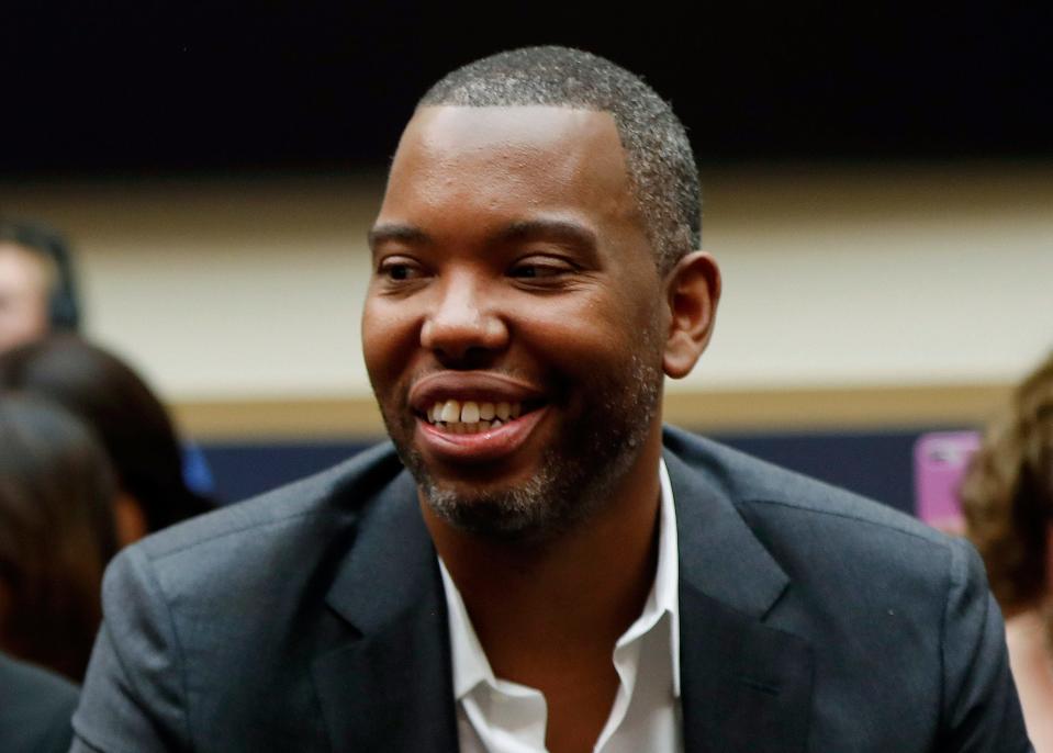 FILE - In this Wednesday, June 19, 2019, file photo, author Ta-Nehisi Coates attends a hearing at the Capitol in Washington. Coates' first novel, "The Water Dancer," is among the nominees for an Andrew Carnegie Medal for Excellence. Winners will be announced Jan. 26, 2020. (AP Photo/Pablo Martinez Monsivais, File)