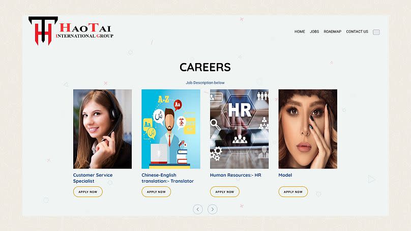 HaoTai, l'un des sites de recrutement travaillant avec des composés, propose des postes de spécialistes du service à la clientèle, de traducteurs et de mannequins