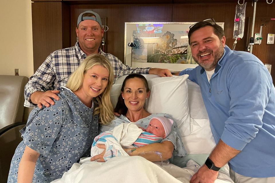 Clay and “Bo” McCord with Katie and James Wakefield McCord (in hospital bed) and Katie’s husband Thomas is at right.