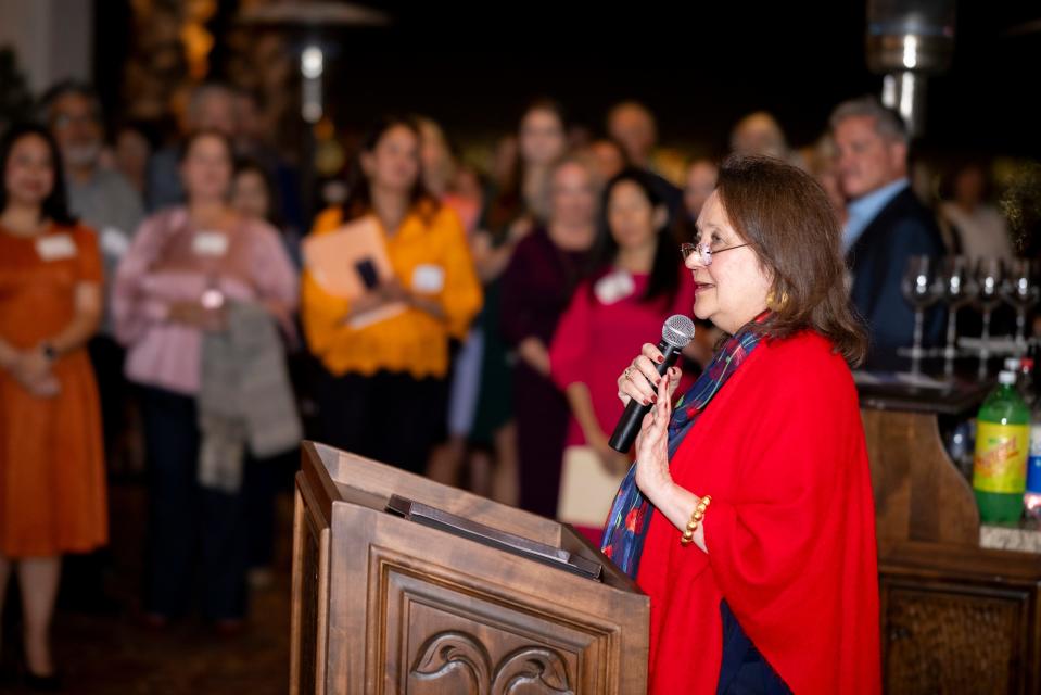 First Lady of Texas, Cecilia Abbott, speaks at the launch of The Heart Gallery, Tuesday, Nov. 14, 2023, in El Paso.