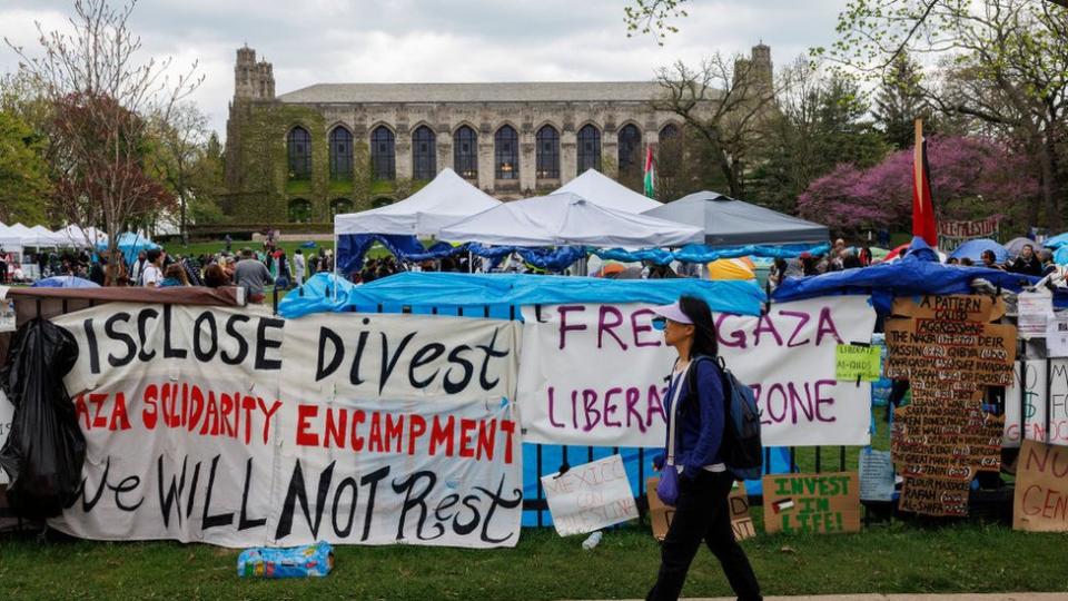 Tents at the protest camp at Northwestern started to come down on Monday