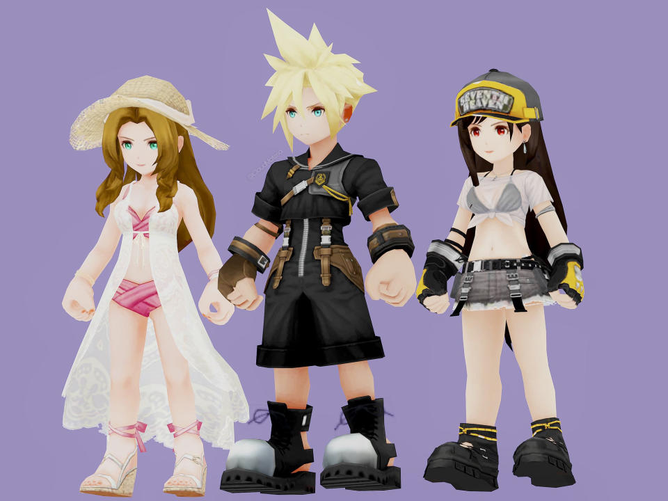 Así Aerith, Cloud y Tifa celebraron el verano en Final Fantasy VII Ever Crisis (imagen: CloudMateria, vía reddit)