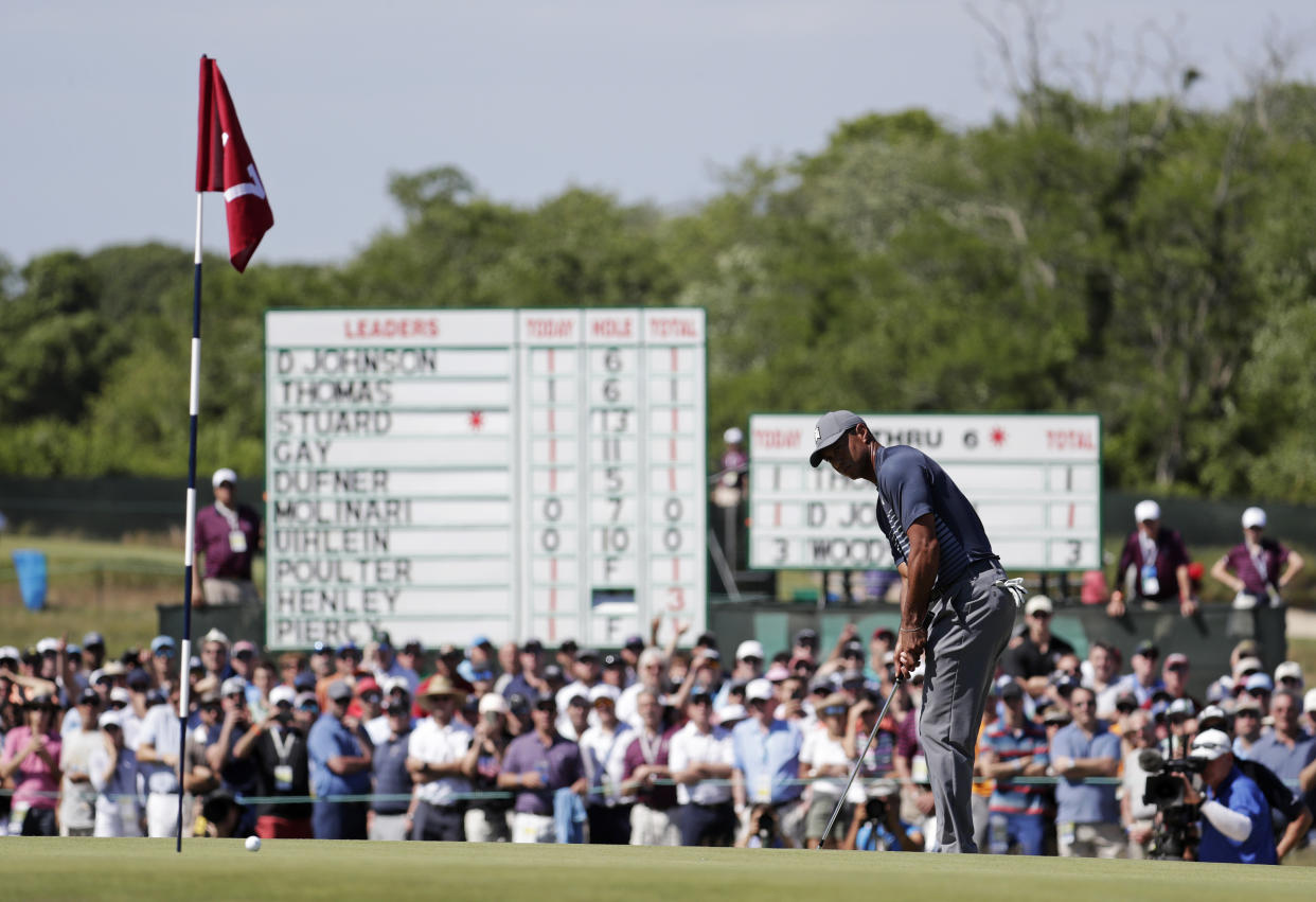 Tiger Woods’ name was not among those on the leaderboard of the U.S. Open. (AP)