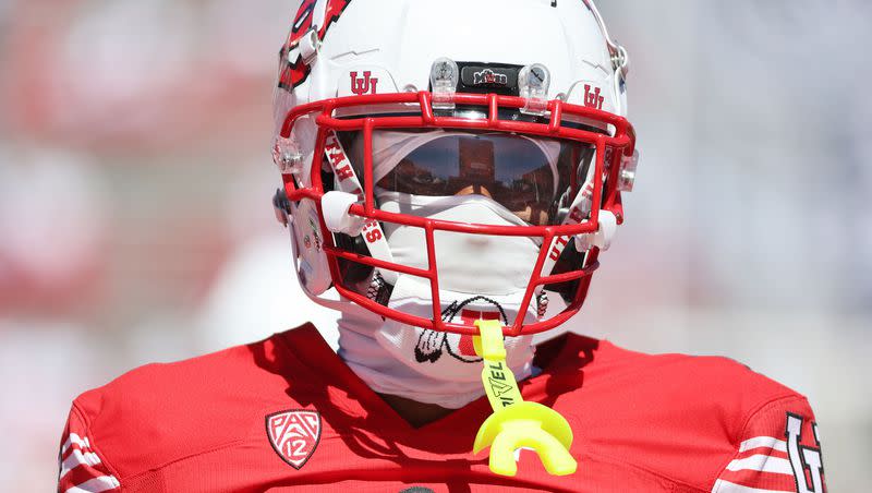 Utah Utes cornerback Miles Battle (1) warms up for the Utah-UCLA college football game in Salt Lake City on Saturday, Sept. 23, 2023. The Utes host the Cal Bears on Saturday afternoon.