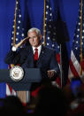 Vice President Mike Pence salutes during a rally on Tuesday, June 25, 2019 in Miami. (AP Photo/Brynn Anderson)