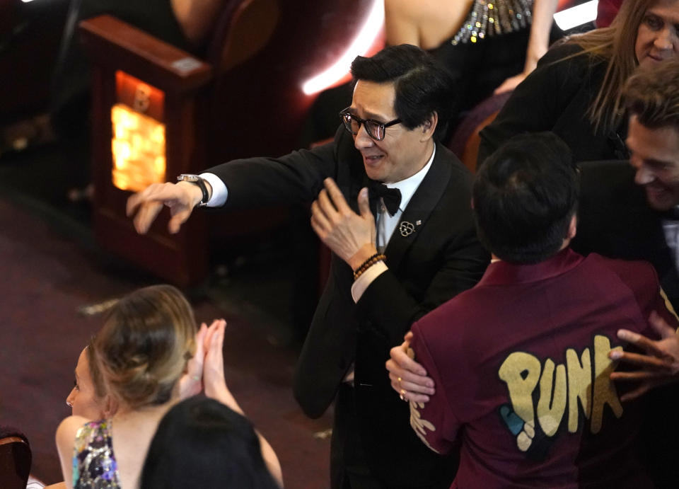 Ke Huy Quan appears in the audience at the Oscars on Sunday, March 12, 2023, at the Dolby Theatre in Los Angeles. (AP Photo/Chris Pizzello)