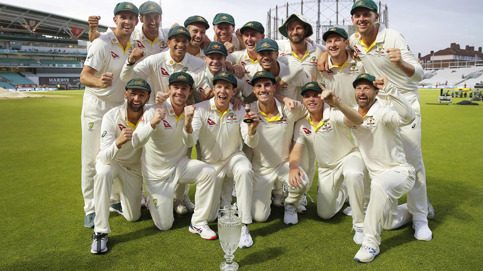 Australian players, pictured here celebrating with the Ashes urn.