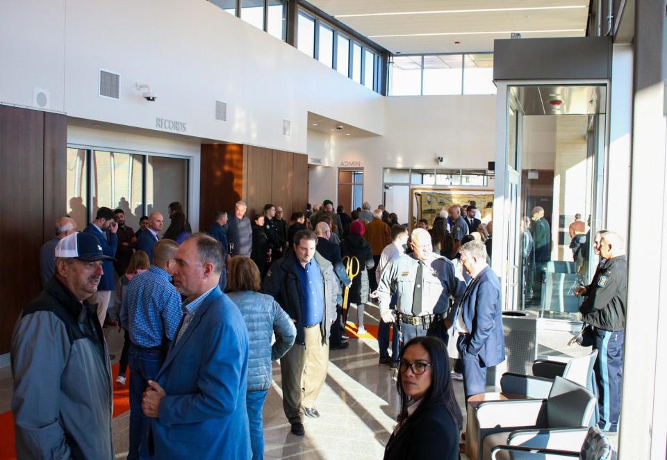 Visitors convene in the lobby of the new Saline County Jail. Nearly 100 people attended the ribbon cutting ceremony for the new facility Oct. 31.