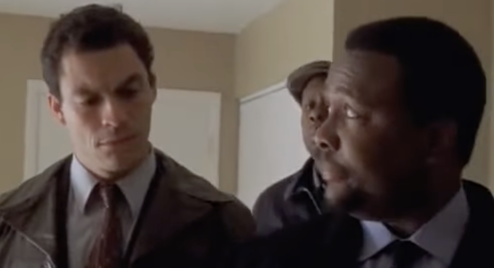 Dominic West and Wendell Pierce in a famous scene from Season 1 of The Wire. (Photo: HBO/YouTube)