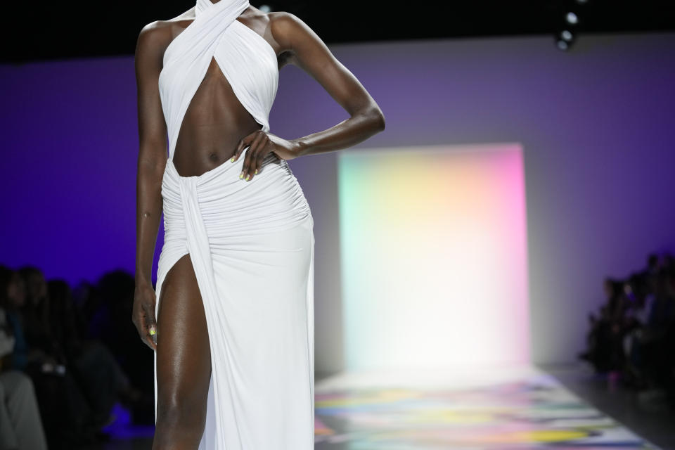 The Sergio Hudson collection is modeled during Fashion Week, Saturday, Feb. 11, 2023, in New York. (AP Photo/Mary Altaffer)