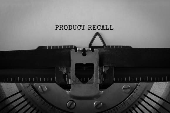 The text "Product Recall" typed on a retro typerwriter.