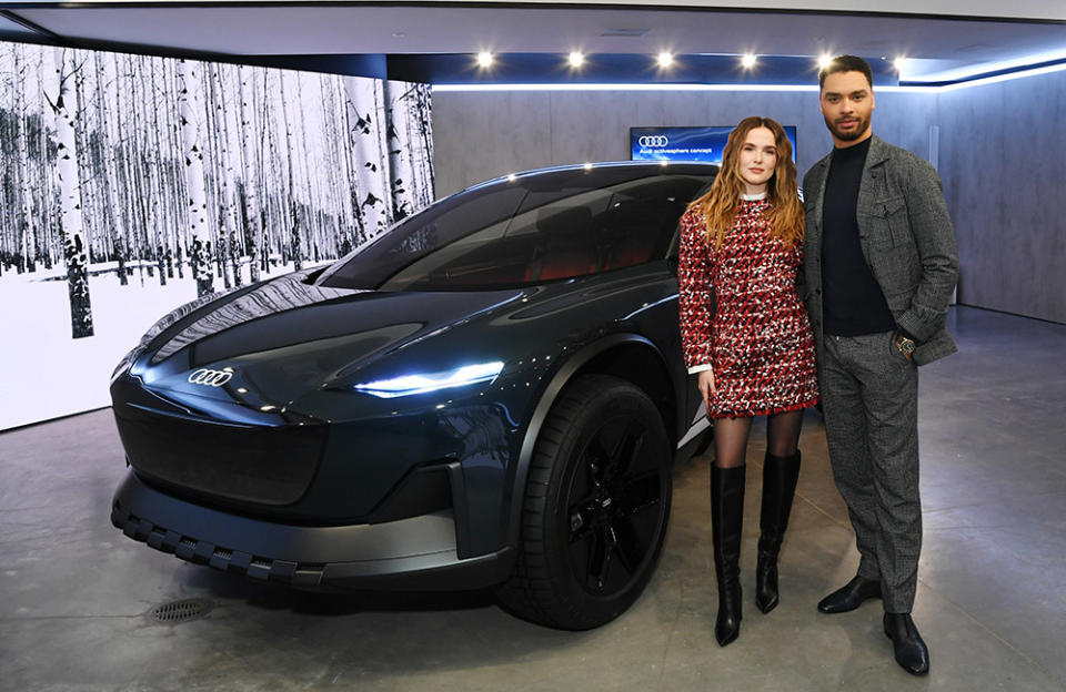 Zoey Deutch and Regé-Jean Page visit Audi Activesphere Concept in Aspen during the Audi FIS Ski World Cup Celebration on March 04, 2023 in Aspen, Colorado.