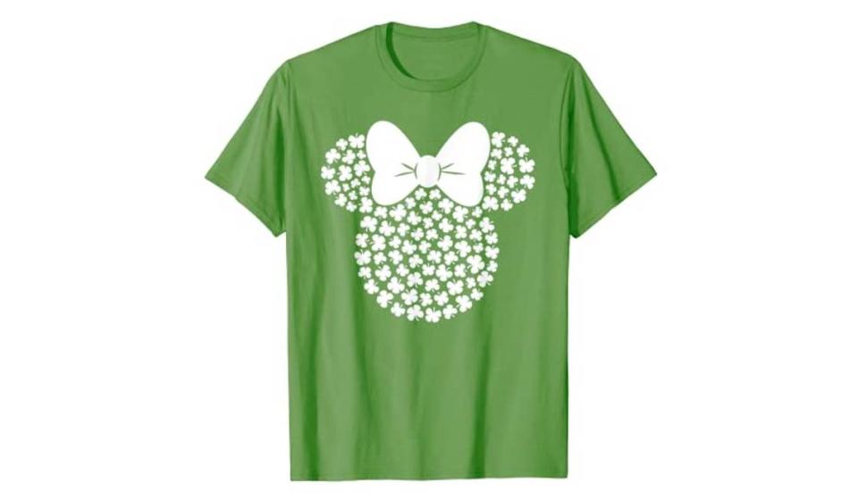 Rock the iconic Minnie Mouse logo made of white shamrocks for a festive look. Amazon