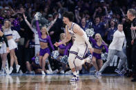 Kansas State forward Ismael Massoud reacts after hitting a late basket in overtime of a Sweet 16 college basketball game against Michigan State in the East Regional of the NCAA tournament at Madison Square Garden, Thursday, March 23, 2023, in New York. (AP Photo/Adam Hunger)