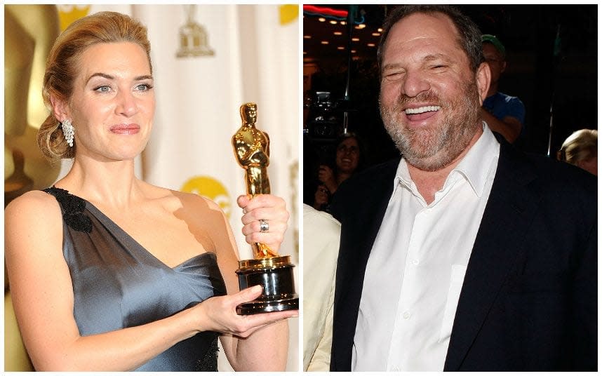 Kate Winslet with her Best Actress Oscar for The Reader in 2009, for which she refused to thank Harvey Weinstein - (Ian West/PA Wire) (Kevin Winter/Getty Images)