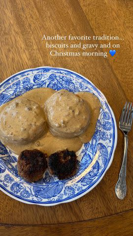 <p>Paige Drummond/Instagram</p> The Drummond family eats biscuits and gravy on Christmas morning