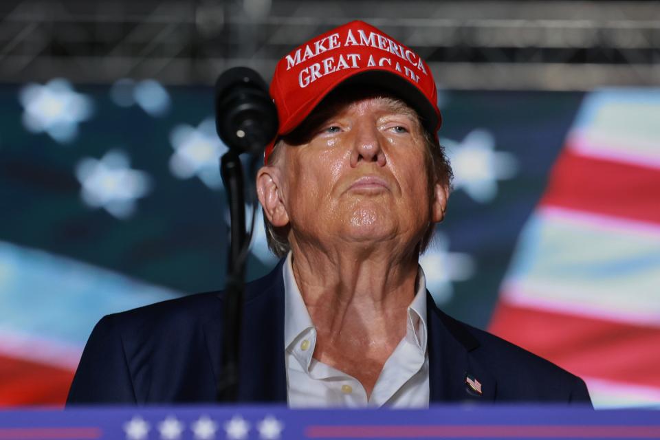 Former President Donald Trump campaigns for reelection on July 09, 2024, in Doral, Fla.