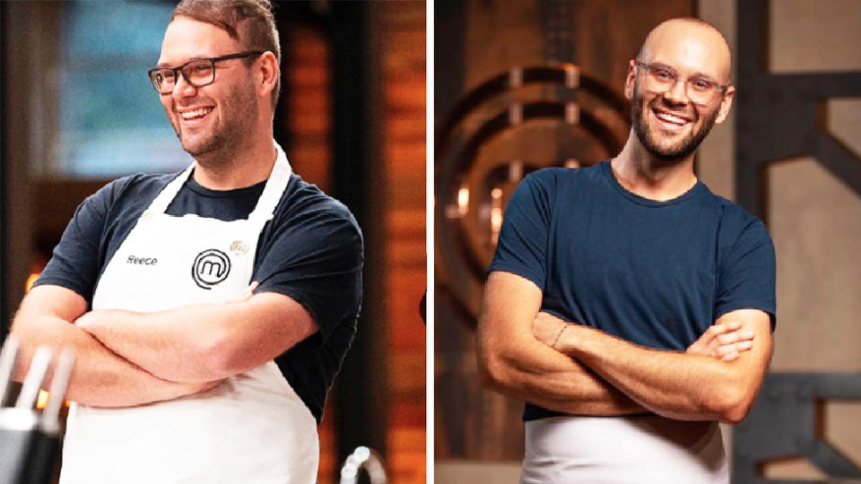 Masterchef contestant Reece Hignell in 2018(left) and returning for 2020 All Star's (right)