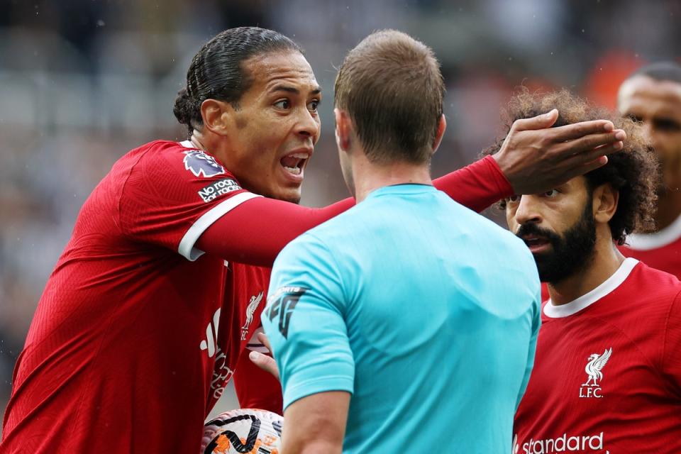 In hot water: Virgil van Dijk has been charged by the FA after his behaviour at St James’ Park (Getty Images)