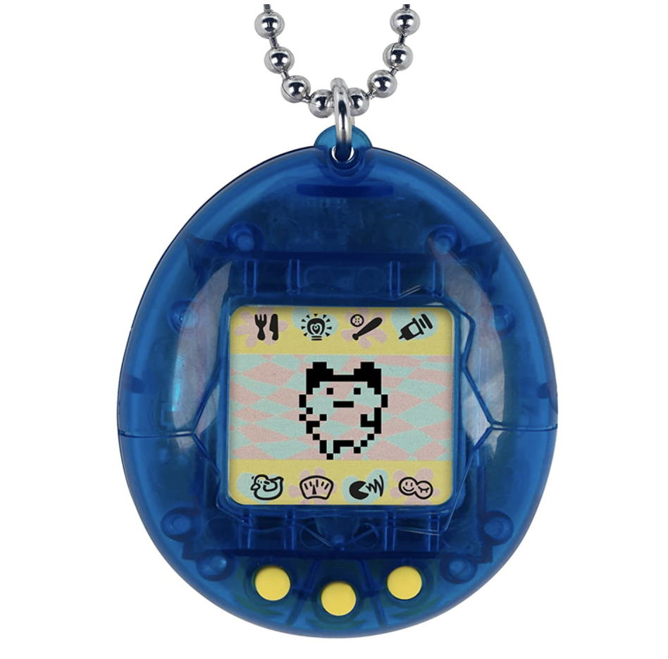 Tamagotchi  in blue on silver key chain(Photo via Amazon)