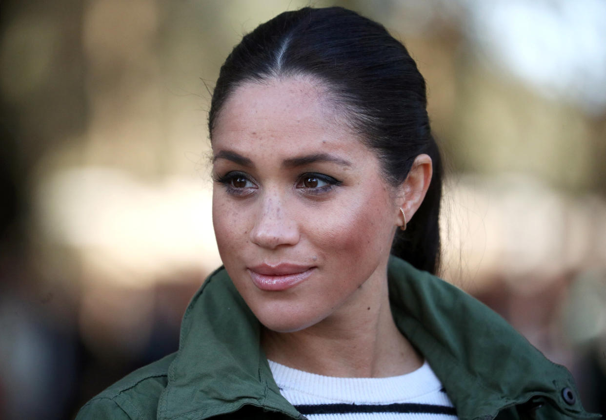 RABAT, MOROCCO - FEBRUARY 25:  Meghan, Duchess of Sussex visits the Moroccan Royal Federation of Equitation Sports on February 25, 2019 in Rabat, Morocco. The Duke and Duchess of Sussex are on a three day visit to the country. (Photo by Hannah Mckay - Pool / Getty Images)