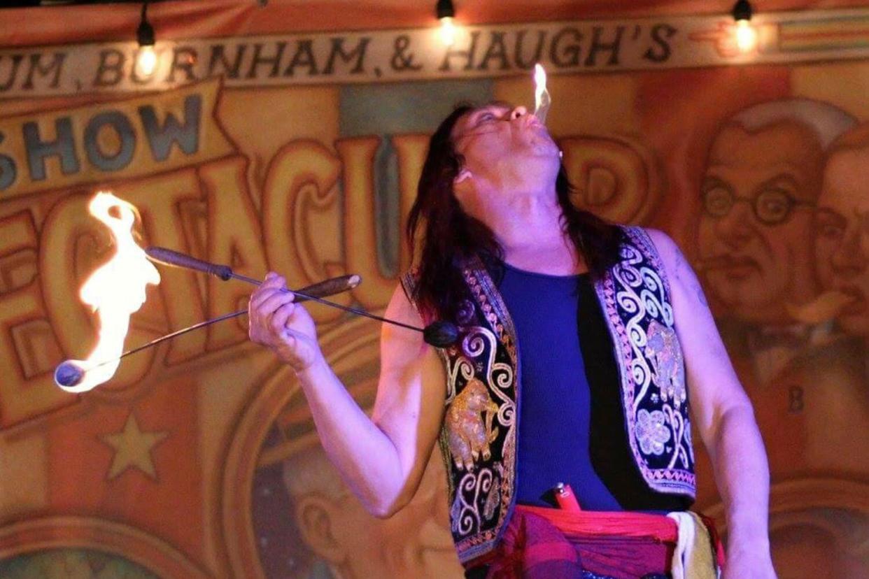 Murrugun The Mystic  https://www.facebook.com/MurrugunTheMystic/photos/pb.100063650233382.-2207520000./1028387867269857/?type=3 Sword Swallower Says He 'Won’t Be Swallowing Any More Swords' After Life-Threatening Injuries