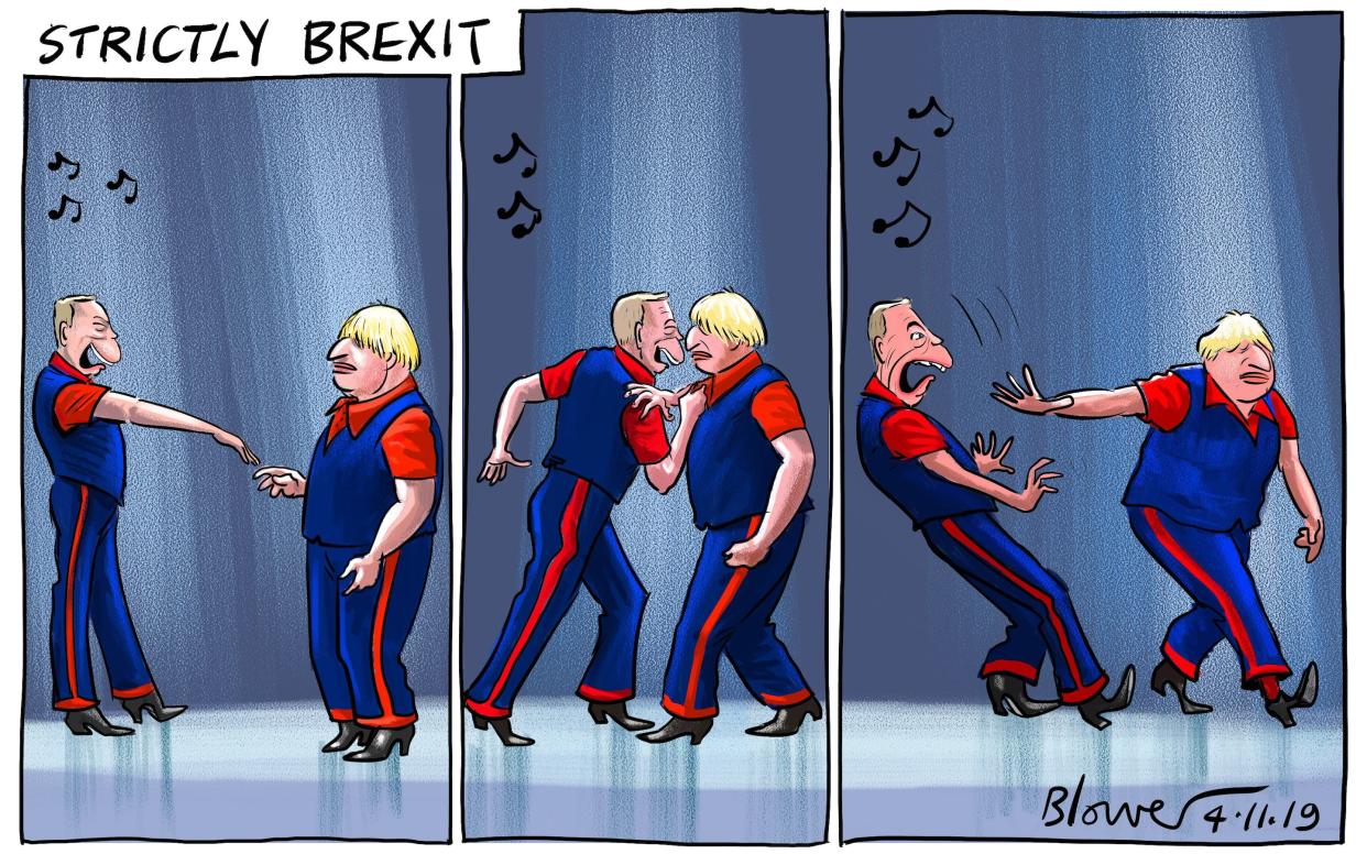 Dance with me? Cartoonist Blower's take on Nigel Farage's unrequited offer to Boris Johnson of a Brexit election pact - Blower