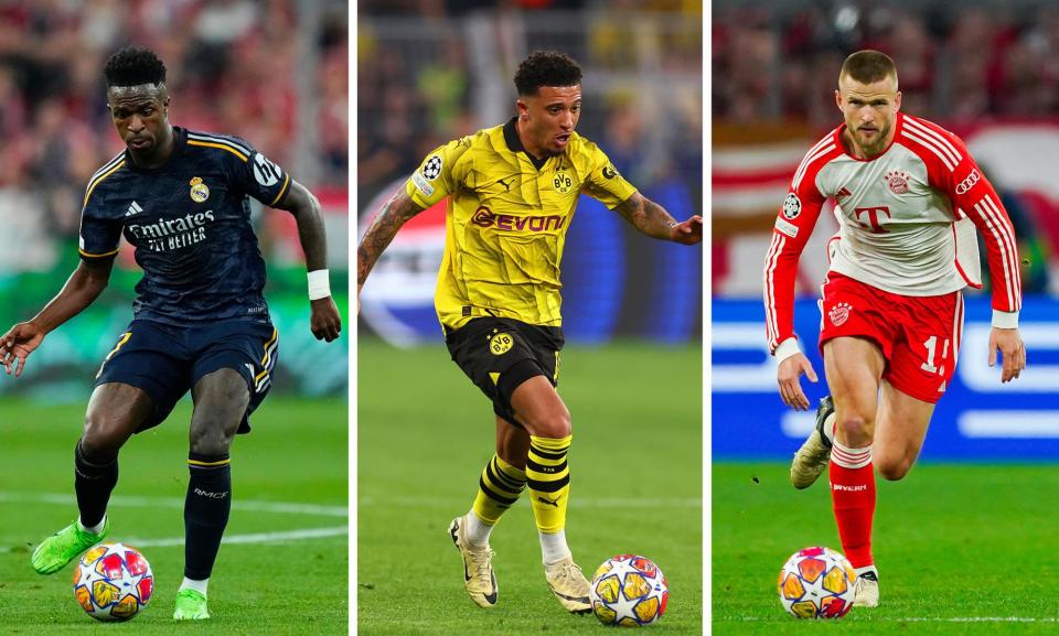 <span>Jadon Sancho completed 12 dribbles against Paris Saint-Germain.</span><span>Composite: REX/Shutterstock</span>