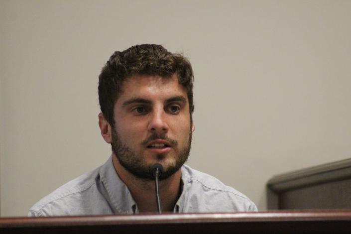 Eli Johnson testifies Wednesday during the trial of Shane Jackson, a former Daytona Beach Police officer who is charged in a man's stabbing in 2021.