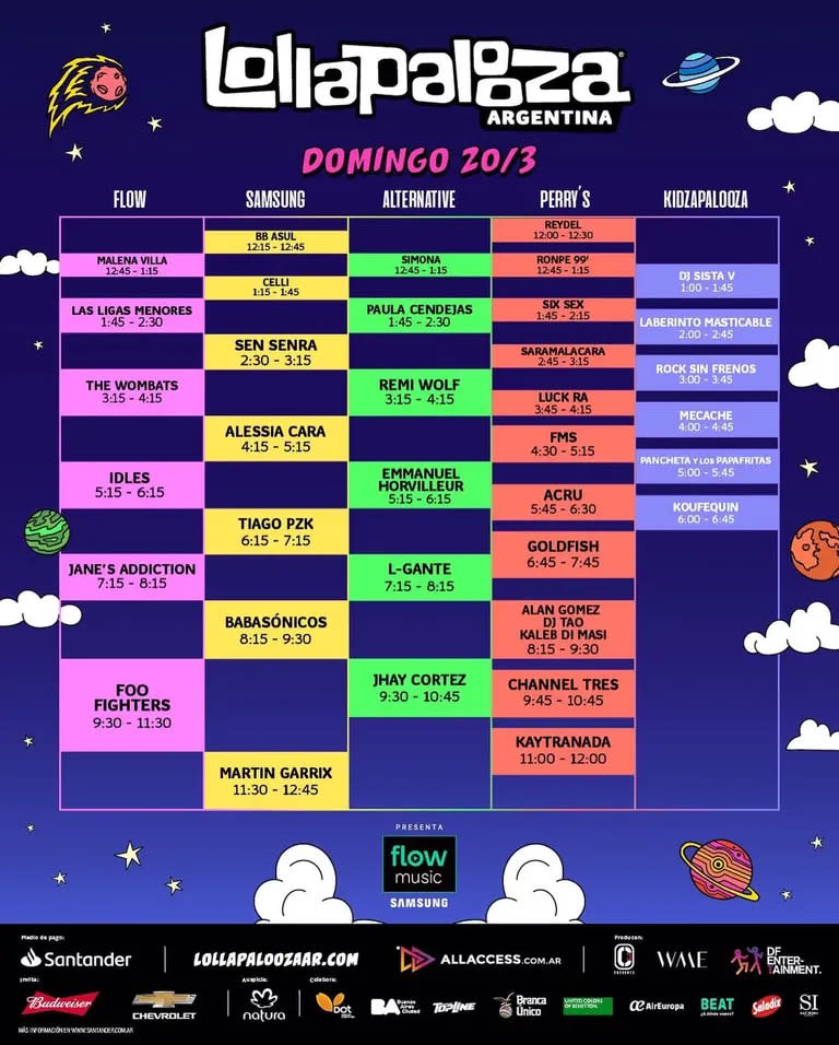 El esquema completo para el último día del Lollapalooza