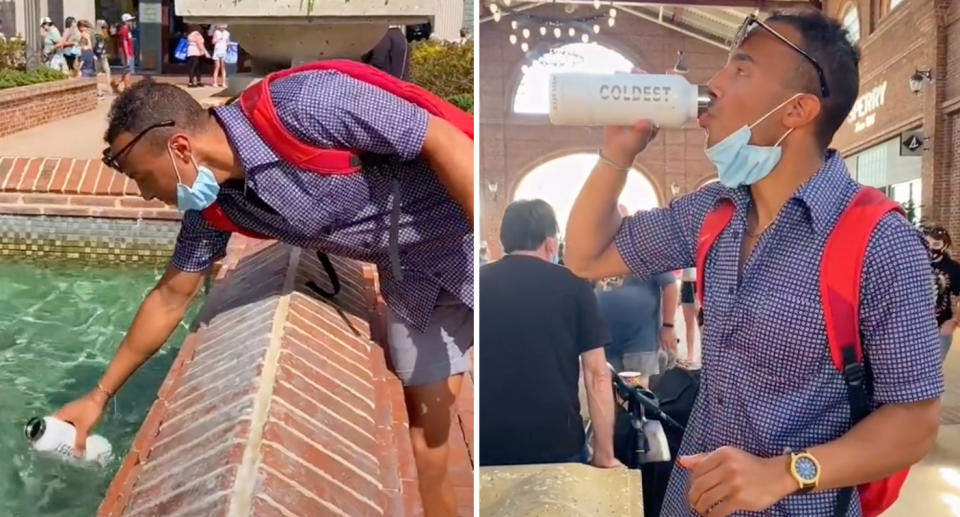 Jason Jeter in TikTok water fountain stunt.