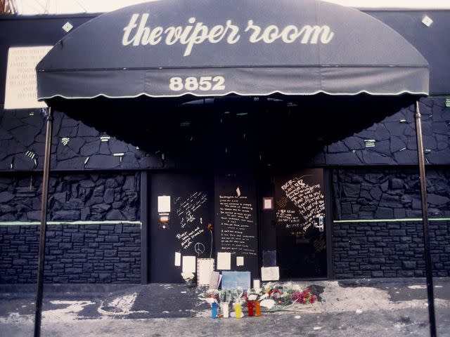 <p>Michael Ochs Archives/Getty</p> The Viper Room the day after the death of actor River Phoenix.