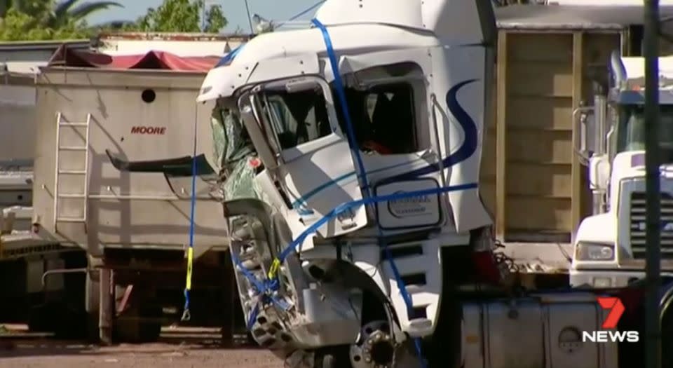 Forensic examiners investigated the truck's wreckage on Wednesday. Source: 7 News