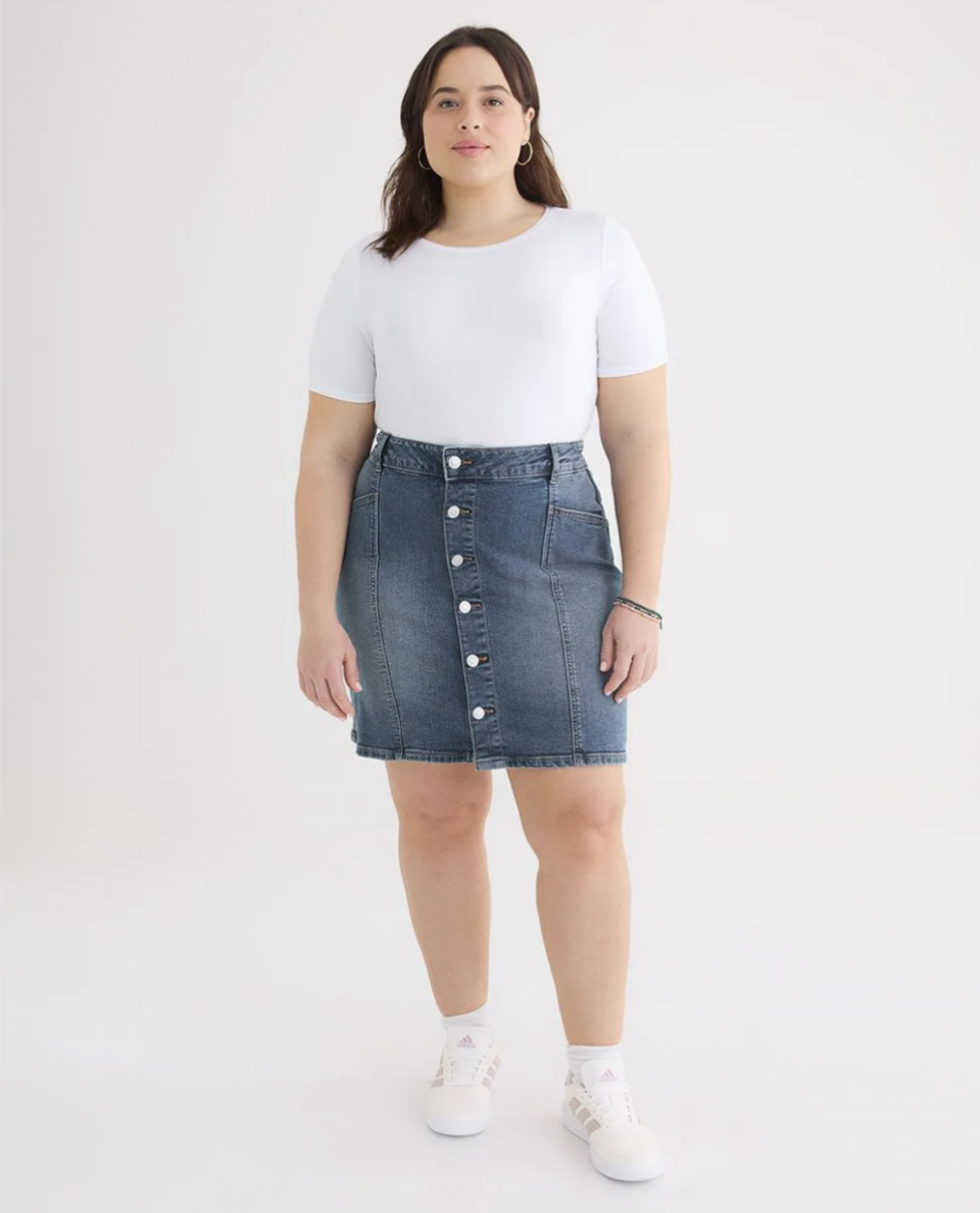 Responsible, Mini Denim Panelled Skirt, Medium Wash