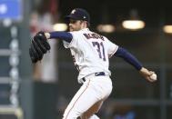 Jun 23, 2018; Houston, TX, USA; Houston Astros relief pitcher Collin McHugh (31) delivers a pitch during the twelfth inning against the Kansas City Royals at Minute Maid Park. Mandatory Credit: Troy Taormina-USA TODAY Sports