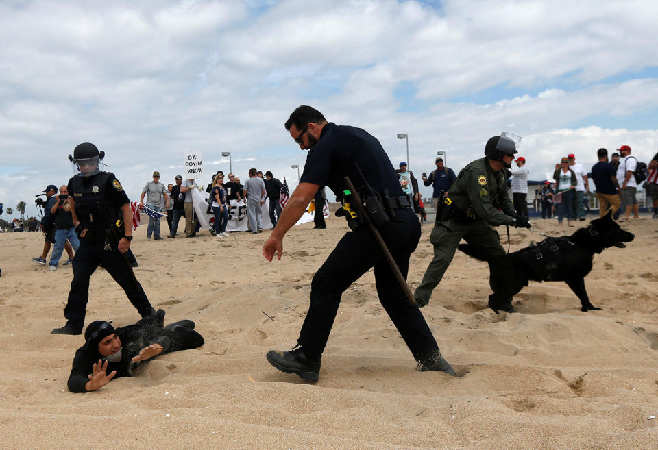 Violence erupts at pro-Trump rally on California beach