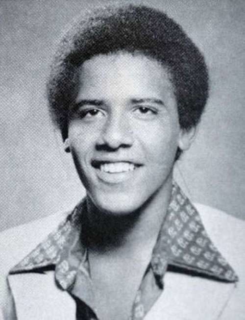 Obama rocks an afro like nobody's business in this high school snap. 