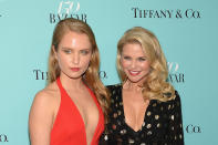 <p>Sailor and her mom, Christie, look like twins with their luminous complexions, loose curls, and red lips at the <em>Harper’s Bazaar</em> 150th anniversary event. (Photo by Andrew Toth/Getty Images for Harper’s Bazaar) </p>