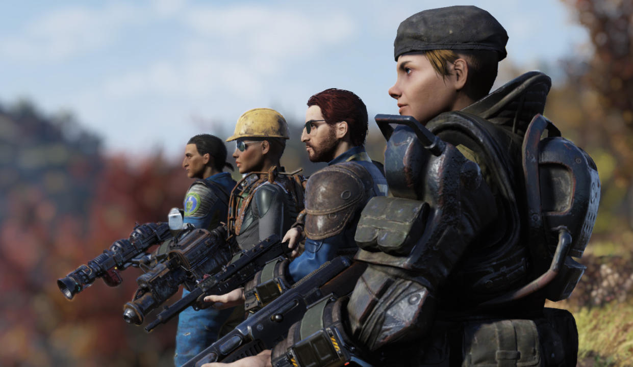  A row of post-apocalyptic soldiers. 