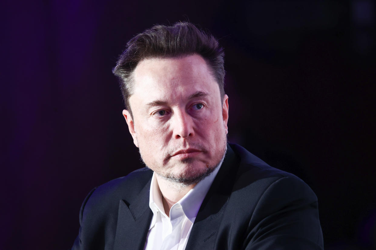 Elon Musk is speaking at the symposium about antisemitism, organized by the European Jewish Association, in Krakow, Poland, on January 22, 2024. (Photo by STR/NurPhoto via Getty Images)