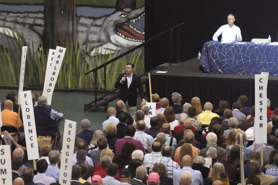 South Carolina GOP Chairman Drew McKissick addresses the South Carolina Republican Party State Convention at River Bluff High School on Saturday, May 20, 2023, in Lexington, S.C. (AP Photo/Meg Kinnard)