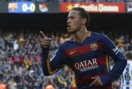 Barcelona's Neymar celebrates scoring the first goal REUTERS/Albert Gea