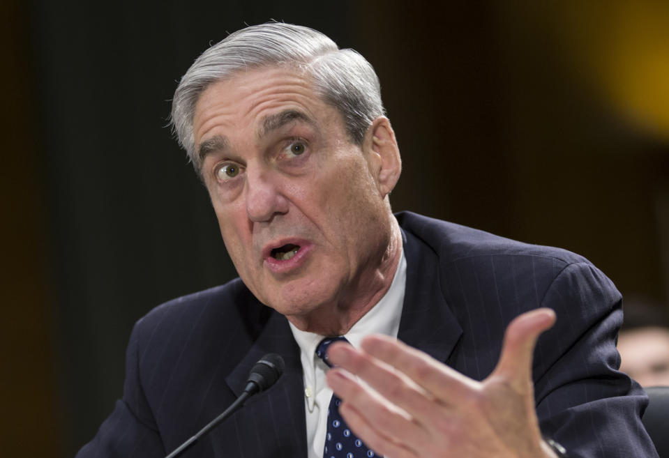 FILE - In this June 19, 2013, file photo, Federal Bureau of Investigation Director Robert Mueller testifies before the Senate Judiciary Committee, on Capitol Hill in Washington. (AP Photo/J. Scott Applewhite, File)